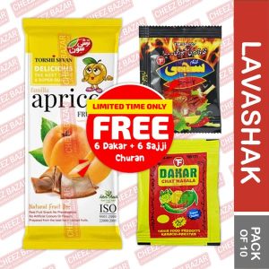 Torshi Sevan Apricot Lavashak Fruit Bar – Pack of 10 + Free Dakar & Sajji Chaat Masala