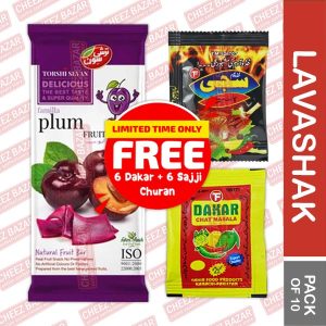 Torshi Sevan Plum Lavashak Fruit Bar – Pack of 10 + Free Dakar & Sajji Chaat Masala